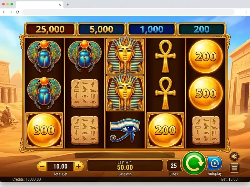 sun of egypt 3 slot interface showing 5x3 reels, spin button, and payline indicators